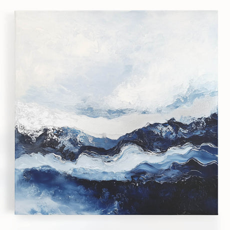 Stormy Modern Abstract Wall Art – Navy and White Canvas Print