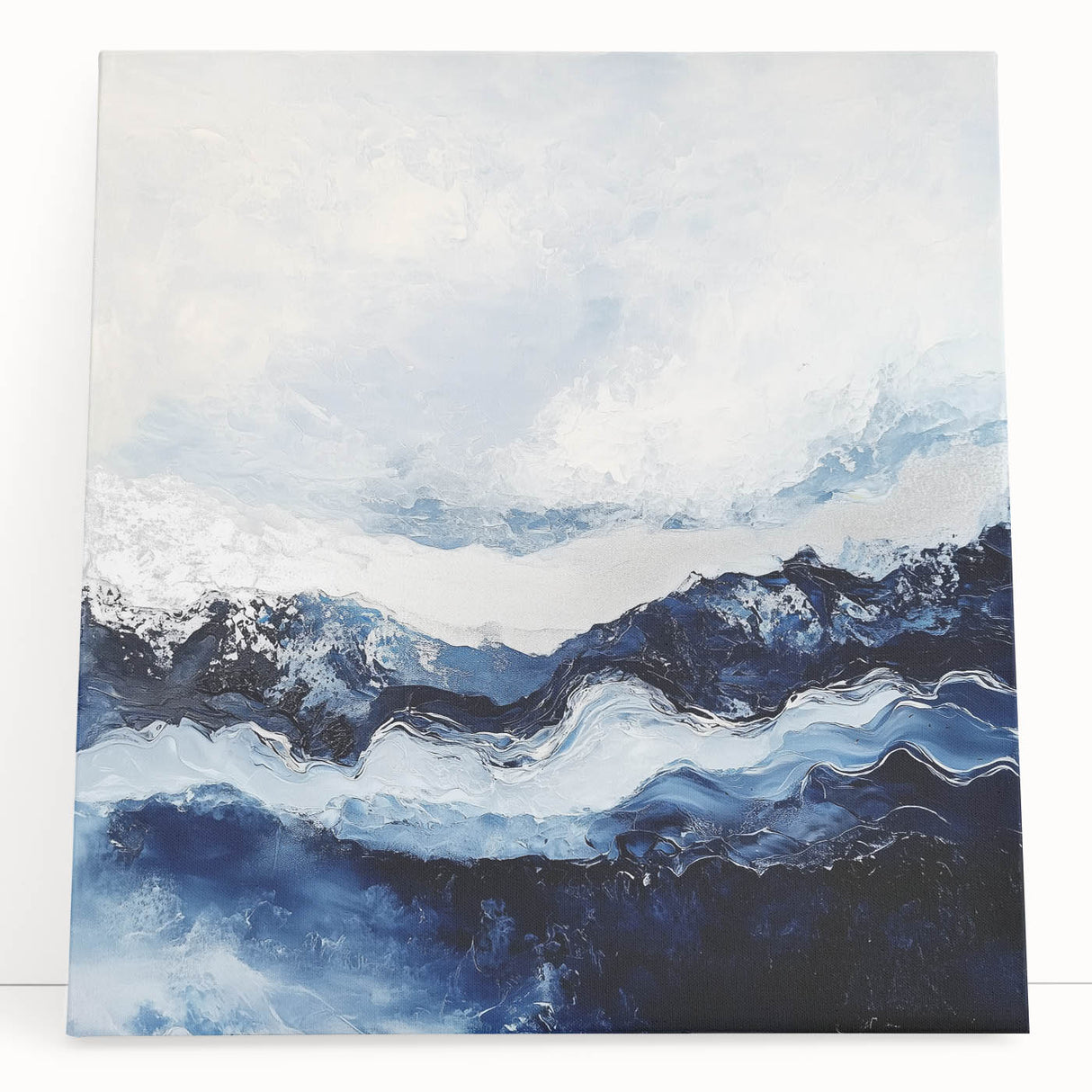 Stormy Modern Abstract Wall Art – Navy and White Canvas Print