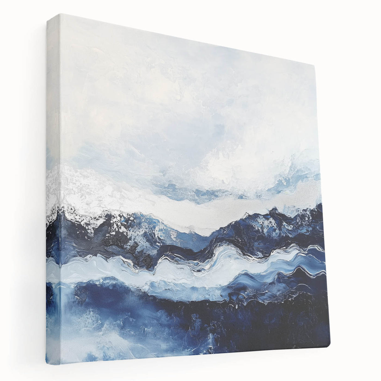Stormy Modern Abstract Wall Art – Navy and White Canvas Print