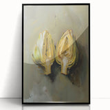 Large abstract wall art featuring assorted fruits in vibrant colors on a black acrylic framed print.