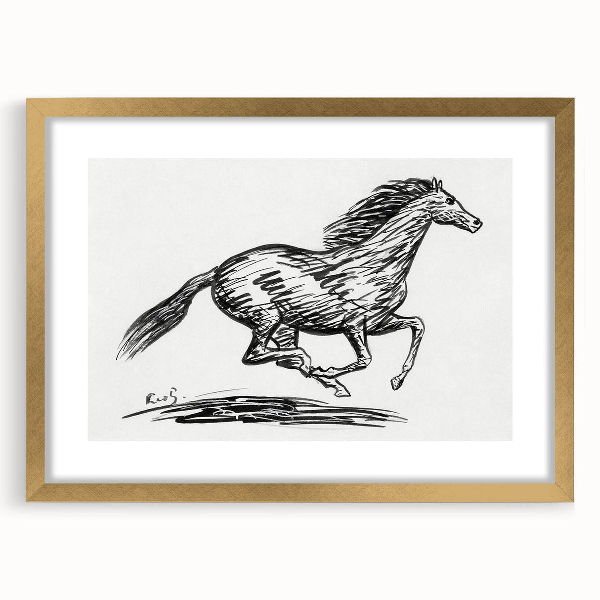 Minimalist Galloping Horse Wall Art - Modern Black and White Decor