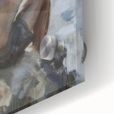 Close-up of an abstract figurative acrylic artwork on glass, showcasing vibrant colors and dynamic shapes, perfect for modern home decor. This unique piece adds a contemporary touch to any space.