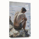 Abstract figurative acrylic artwork displayed on glass, showcasing vibrant colors and fluid shapes, ideal for modern interiors. This unique piece emphasizes contemporary artistic expression and adds a sophisticated touch to any space.