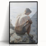 Abstract figurative wall art in a black frame, showcasing vibrant colors and dynamic shapes, perfect for modern home decor or office spaces.