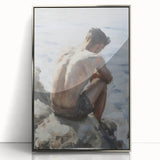 Framed abstract figurative artwork in silver acrylic, showcasing fluid shapes and modern design. Ideal for contemporary home decor, adding elegance to any space.