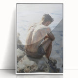 Abstract figurative wall art in a stylish white frame, showcasing vibrant colors and dynamic shapes, perfect for modern home decor. Ideal for adding a contemporary touch to living spaces.