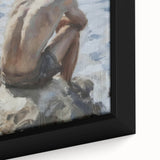 Close-up of an abstract figurative framed canvas showcasing vibrant colors and intricate details, perfect for modern home decor and artistic expression.