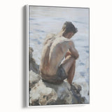 Abstract figurative framed canvas artwork showcasing a dynamic blend of colors and shapes against a white background, perfect for modern home decor.