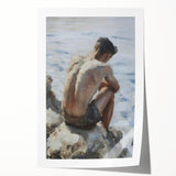 Abstract figurative art print showcasing vibrant colors and dynamic shapes, elegantly rolled and ready for display, ideal for modern home decor enhancement.