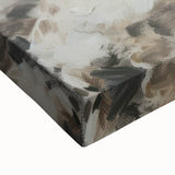 Close-up of an abstract figurative stretched canvas artwork showcasing vibrant colors and dynamic shapes, ideal for modern home decor, adding a unique artistic touch.