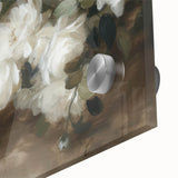 Close-up of vibrant abstract florals in acrylic glass, showcasing intricate details and rich colors, ideal for modern home decor or art collectors.