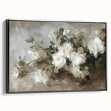 Abstract floral canvas art with a black frame, showcasing vibrant colors and intricate designs, ideal for modern home decor, displayed in a side view.