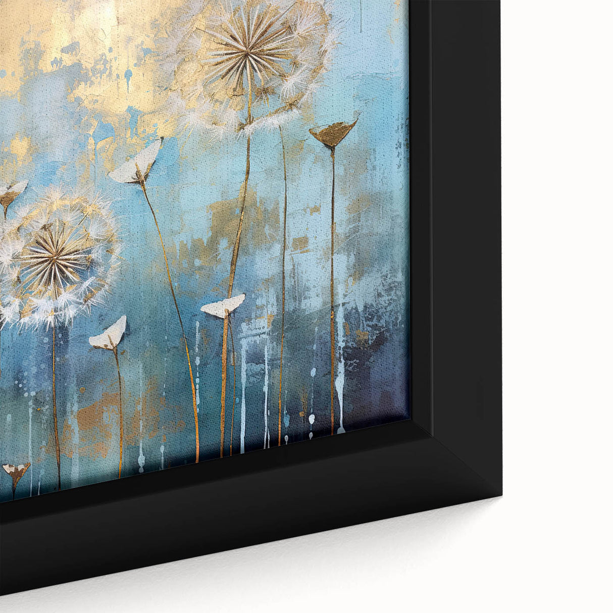 Close-up of an abstract floral framed canvas artwork, showcasing vibrant colors and intricate details, perfect for home decor or modern art enthusiasts.