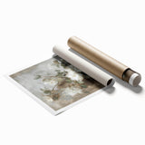 Abstract floral artwork print featuring vibrant colors of pink, blue, and yellow on a textured background, rolled for easy shipping and display. Ideal for modern home decor.