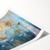 Vibrant abstract floral rolled print showcasing colorful blooms in an artistic arrangement, perfect for home decor, packaged securely in a protective tube.