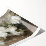 Abstract floral artwork print showcasing vibrant colors like pink, blue, and green, elegantly rolled for shipping, perfect for home decor enhancement.