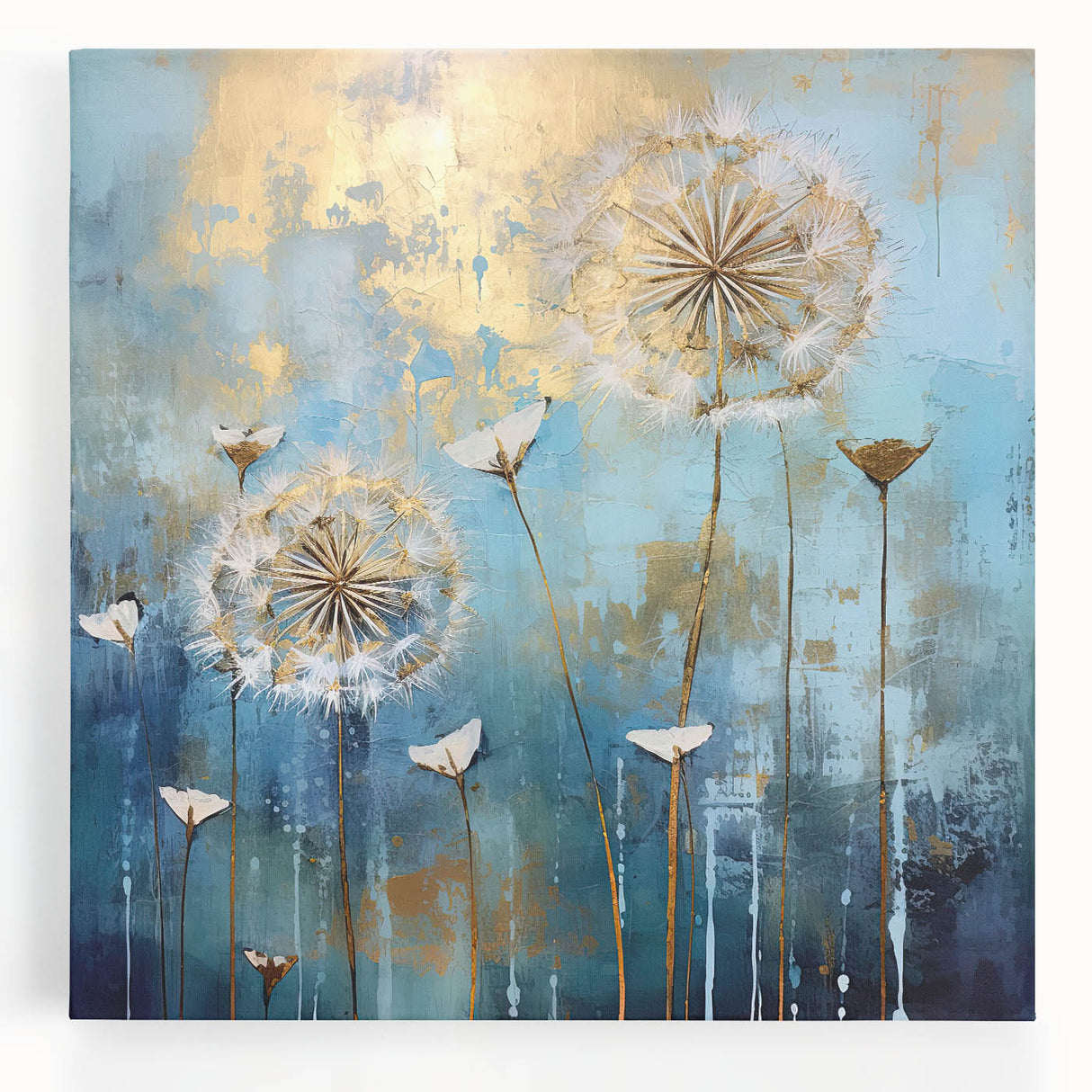 Abstract floral stretched canvas artwork showcasing vibrant colors and intricate patterns, perfect for modern home decor, displayed in a front view.