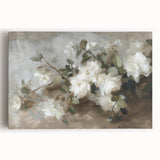 Abstract floral canvas artwork showcasing vibrant hues of pink, blue, and green, beautifully stretched for display, perfect for modern home decor.