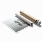 Abstract landscape rolled print showcasing vibrant hues of blue, green, and gold, designed to add a modern touch to home decor, elegantly packaged in a protective cardboard tube.