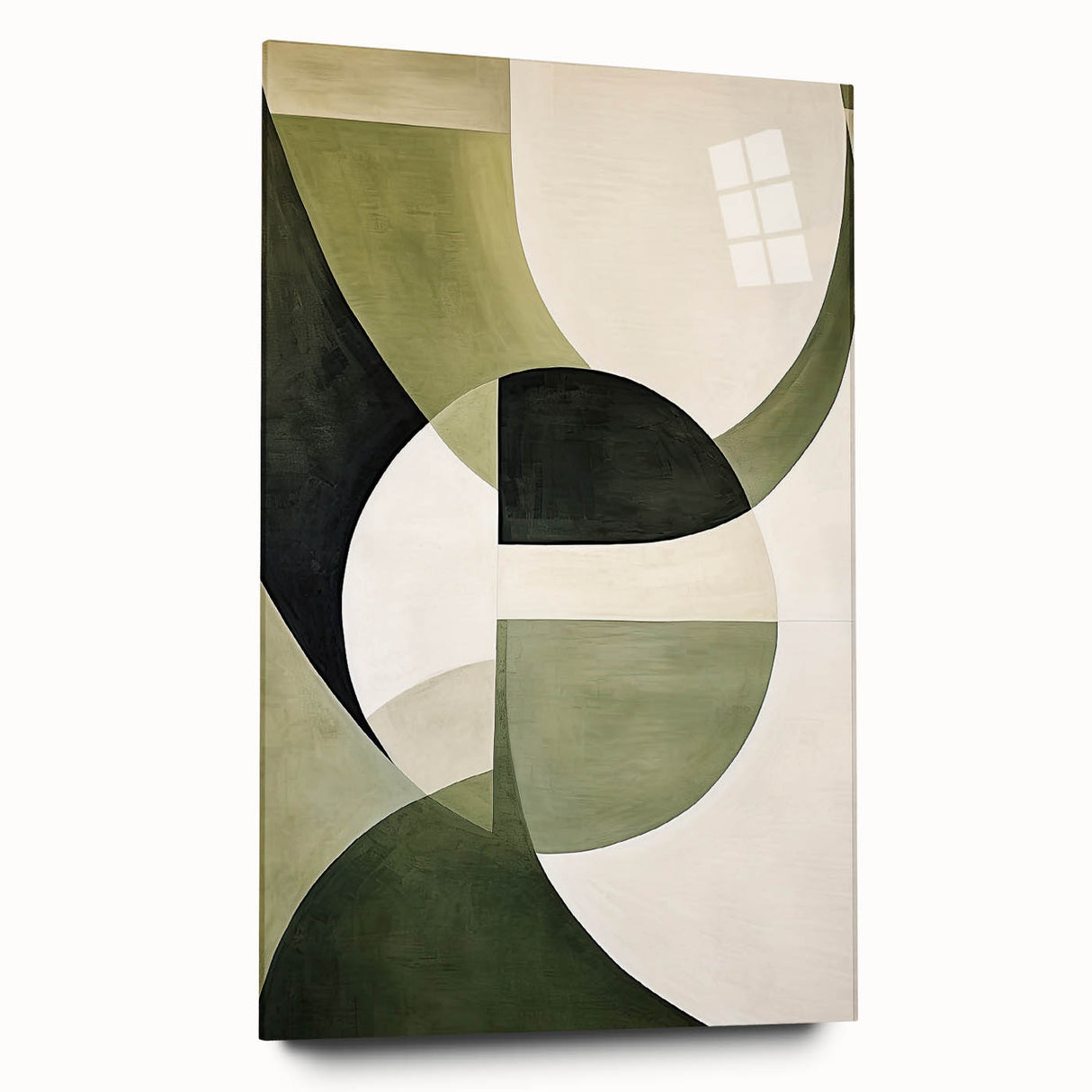 Abstract minimalist wall art displayed in a sleek acrylic frame, showcasing soft pastel colors and geometric patterns, perfect for modern interior decor.