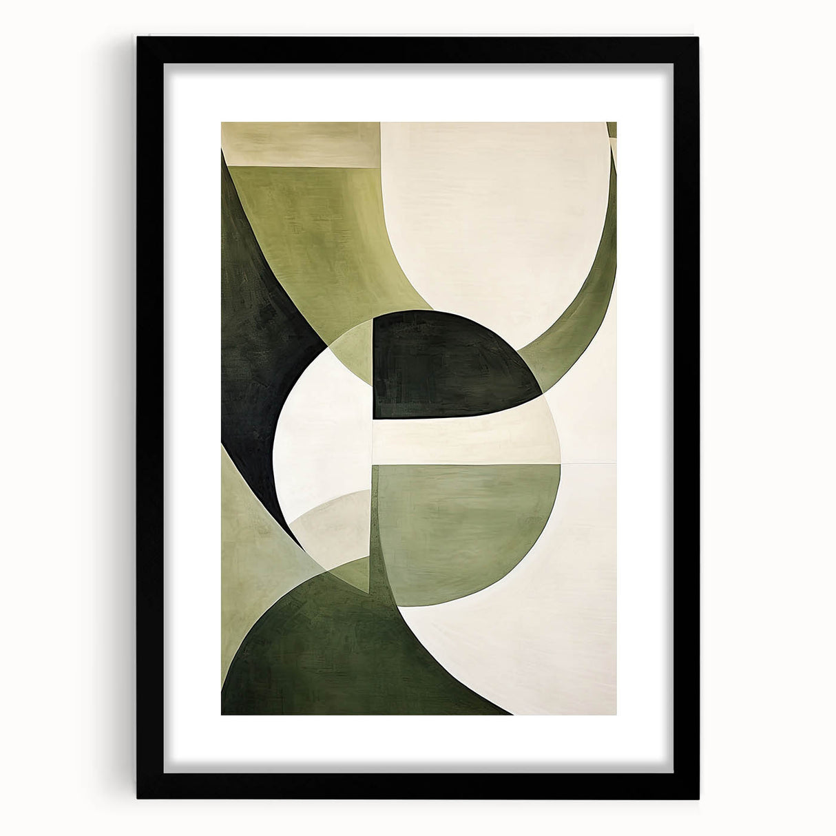 Abstract minimalist wall art framed in black, featuring soft geometric shapes and a neutral color palette, ideal for modern home decor and stylish interiors.