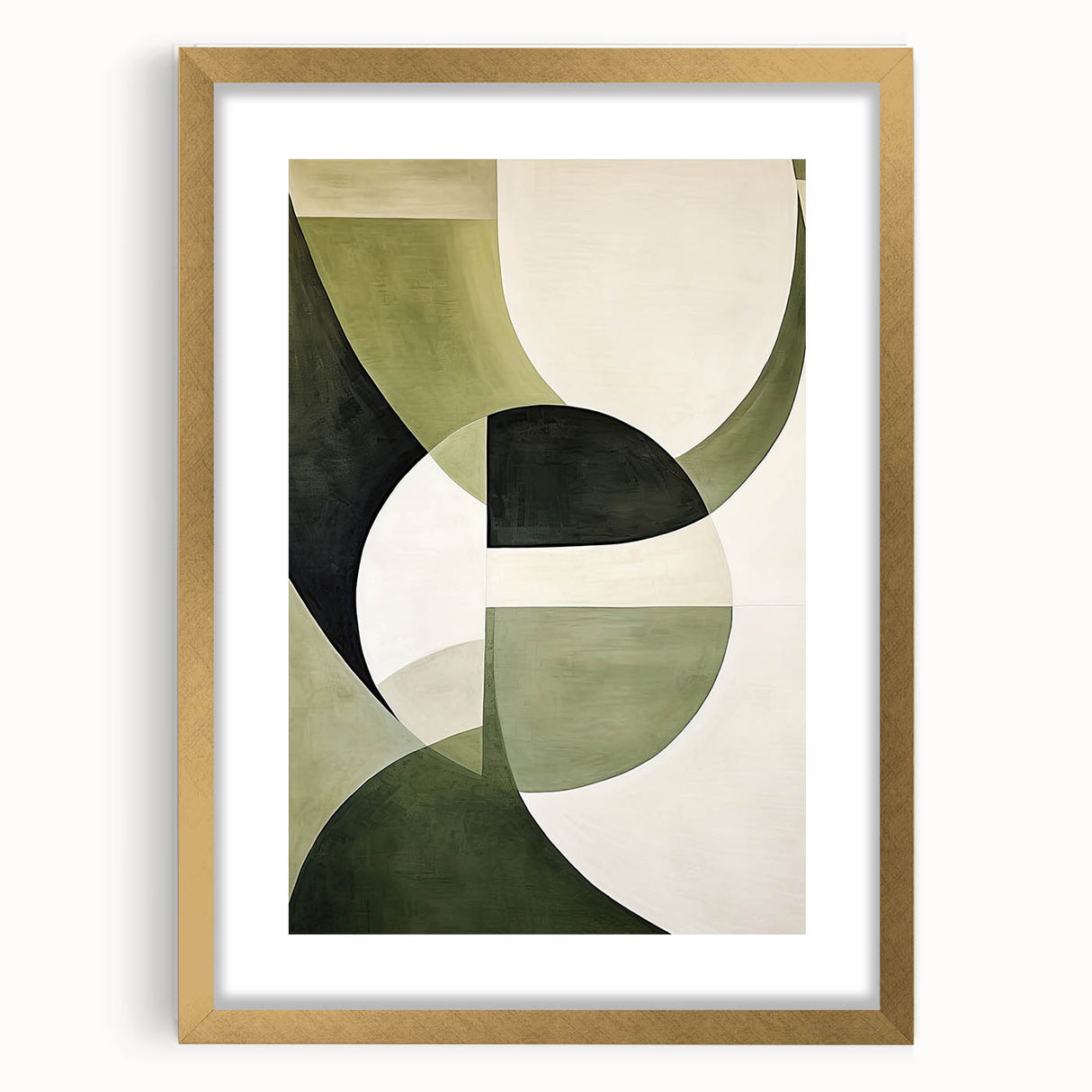Abstract minimalist wall art framed with a gold mat, showcasing geometric patterns in soft tones, perfect for modern home decor enhancement.