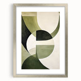 Abstract minimalist wall art in a sleek silver frame with a mat, showcasing soft geometric shapes in neutral tones, ideal for modern decor.