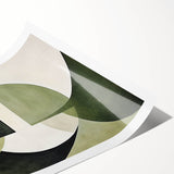 Abstract minimalist wall art print showcasing soft pastel colors and geometric shapes, rolled up and ready for display, perfect for modern home decor.