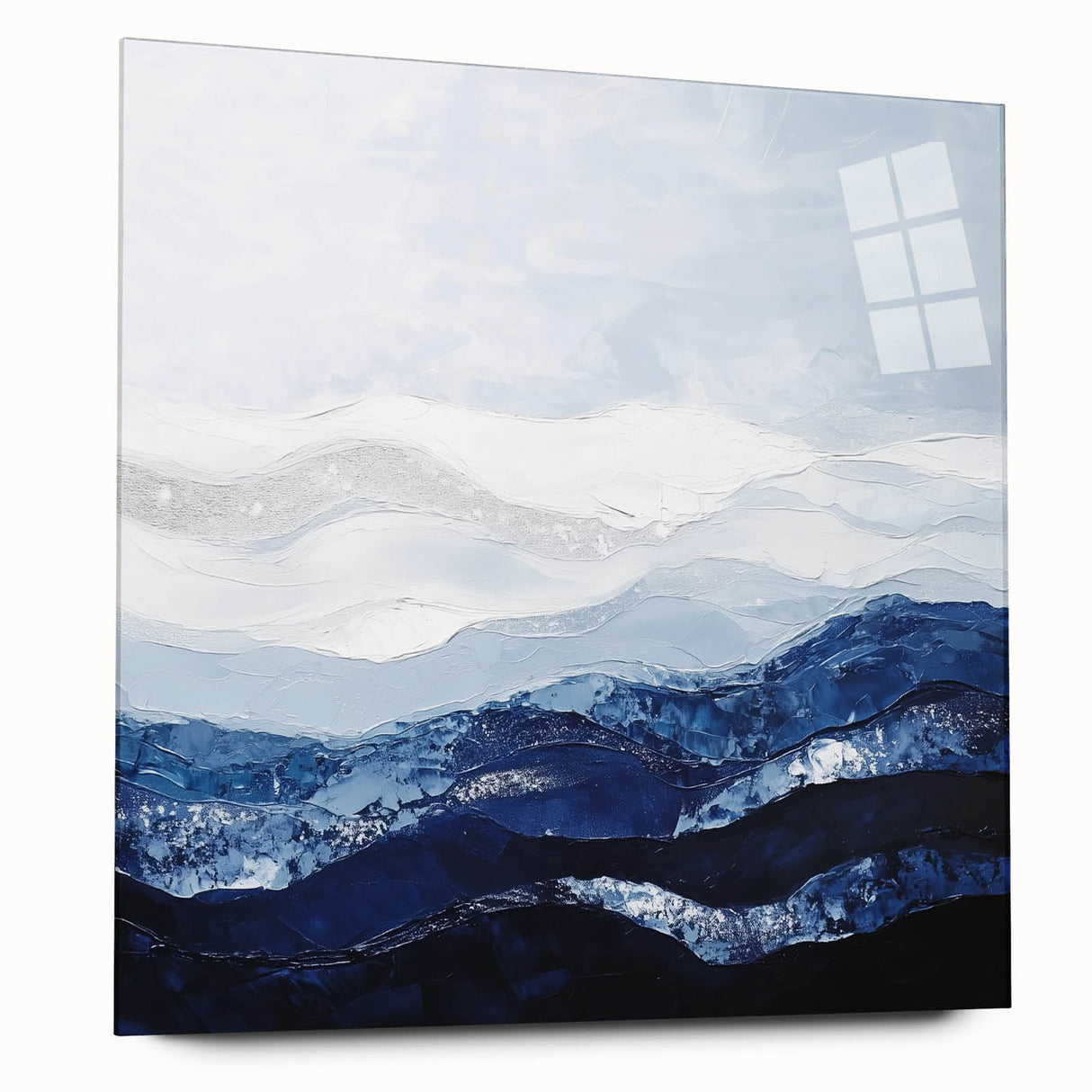 Contemporary Abstract Canvas – Blue and Silver Mountain Art