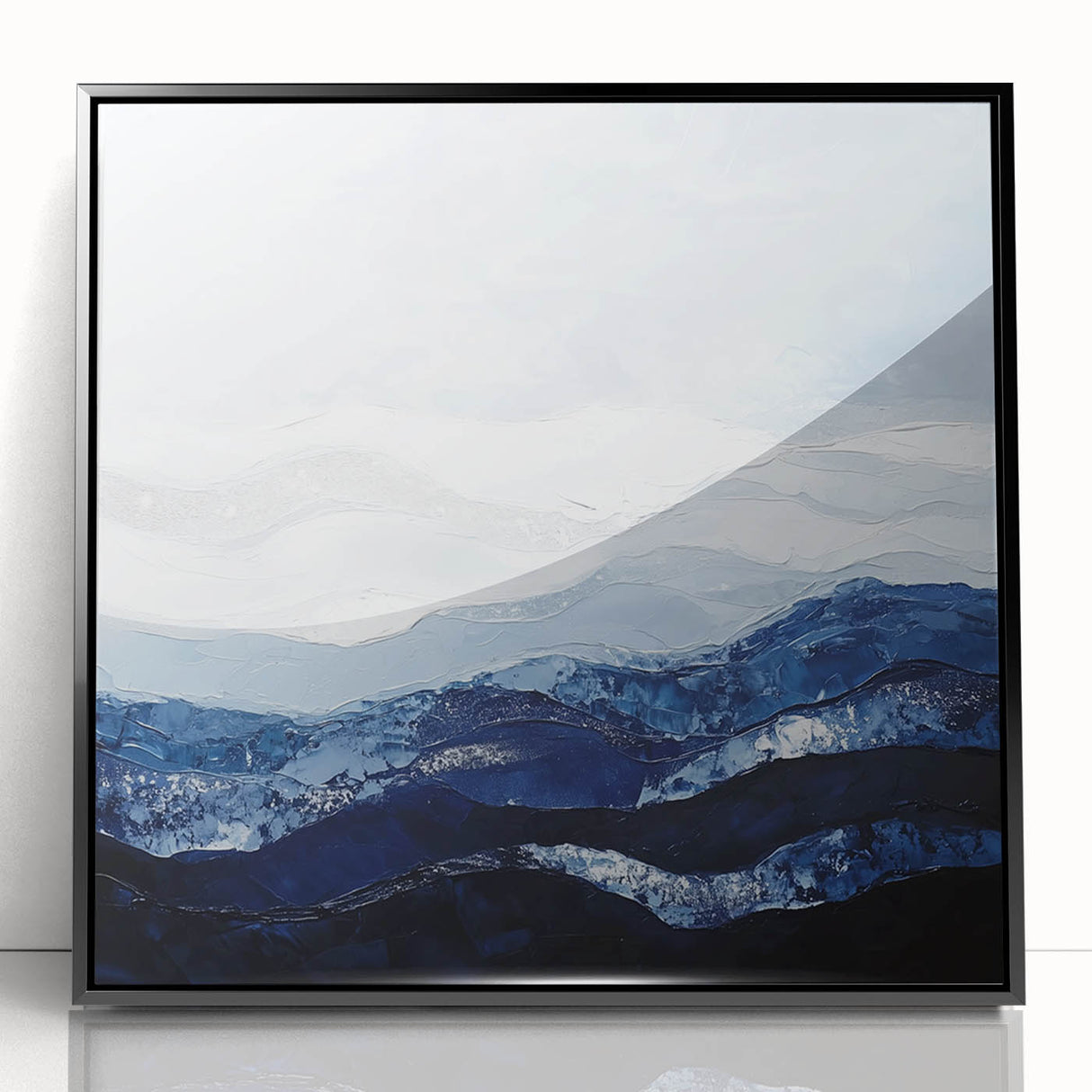 Contemporary Abstract Canvas – Blue and Silver Mountain Art