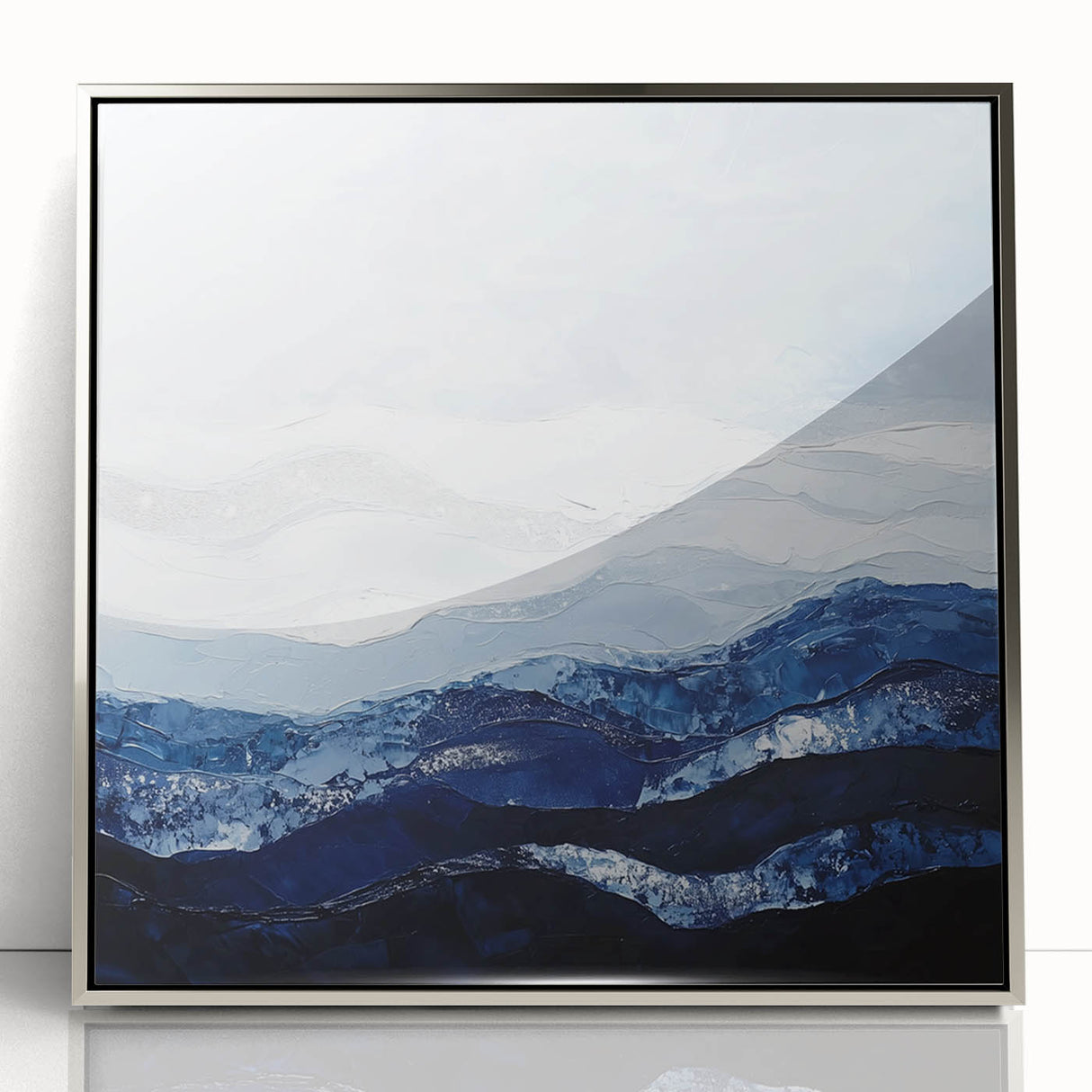 Contemporary Abstract Canvas – Blue and Silver Mountain Art