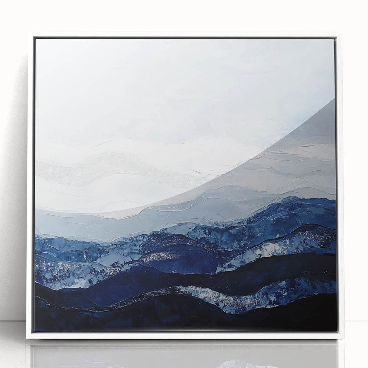 Contemporary Abstract Canvas – Blue and Silver Mountain Art