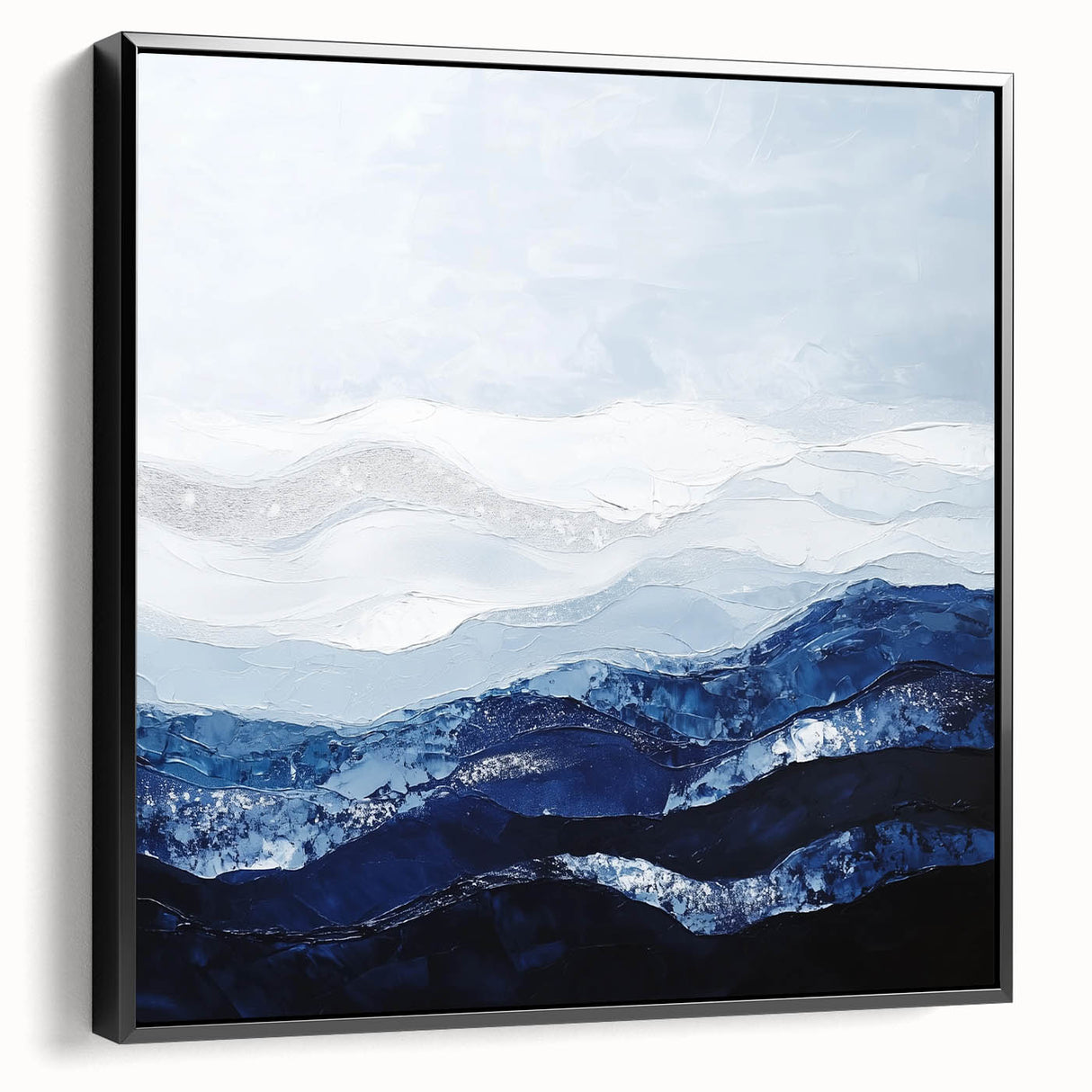 Contemporary Abstract Canvas – Blue and Silver Mountain Art