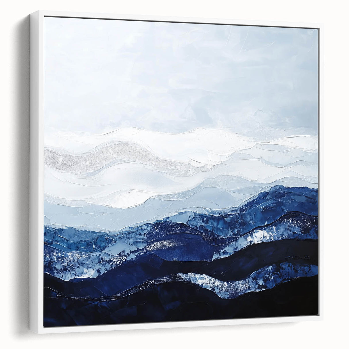Contemporary Abstract Canvas – Blue and Silver Mountain Art