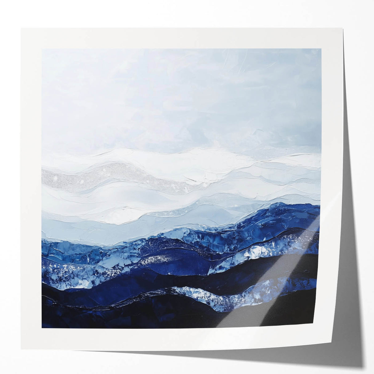 Contemporary Abstract Canvas – Blue and Silver Mountain Art
