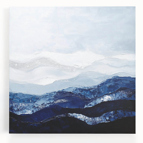 Contemporary Abstract Canvas – Blue and Silver Mountain Art