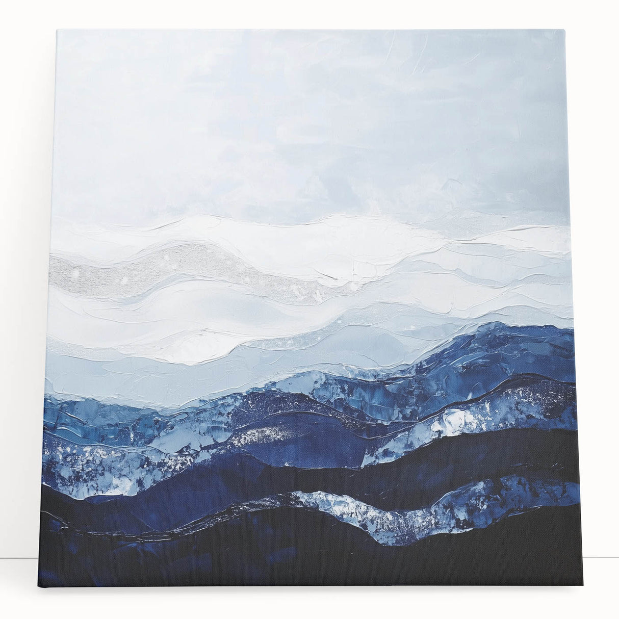 Contemporary Abstract Canvas – Blue and Silver Mountain Art