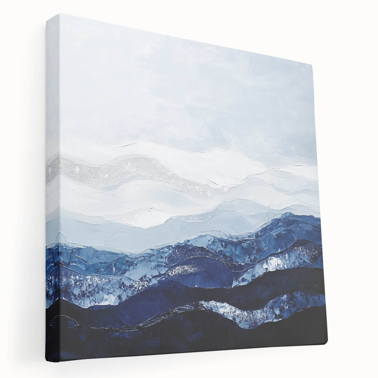 Contemporary Abstract Canvas – Blue and Silver Mountain Art