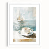 Abstract art print featuring swirling patterns in muted earth tones, framed with a white mat, ideal for dining room decor.