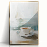 Large acrylic print of a mid-century modernist food and drinks design in gold tones, suitable for modern kitchen decor.