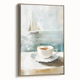 Framed canvas featuring a vintage landscape art painting with colorful and black elements, ideal for dining room decor.