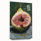Large abstract wall art of assorted fruits in vibrant colors on acrylic glass, suitable for bedroom or dining room decor.