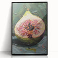Large abstract wall art featuring assorted fruits in bold colors on a black acrylic framed print.