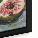 Extra large black wall art on canvas featuring a close-up of colorful, textured fruits, ideal for living room decor.