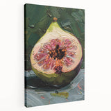 Large art depicting assorted fruits in vibrant colors on a stretched canvas, ideal for kitchen wall decor.
