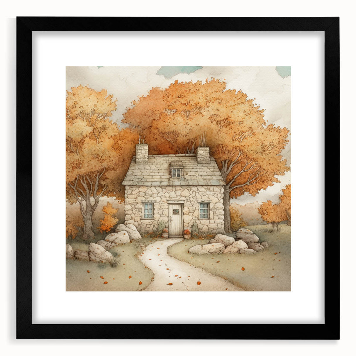 Extra large abstract art print featuring textured, colorful autumn-themed patterns on a black framed canvas.