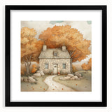 Extra large abstract art print featuring textured, colorful autumn-themed patterns on a black framed canvas.