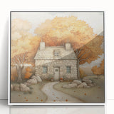 Modern art deco poster of autumn trees in acrylic, framed in white, suitable for nursery wall decor.