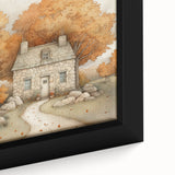 Close-up of extra large framed canvas featuring textured black wall art with colorful autumn foliage.
