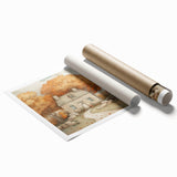 Extra large rolled print featuring autumnal floral art in warm orange and red tones, ideal for classy bathroom wall art.